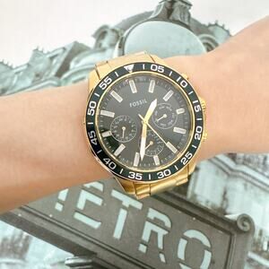 Fossil BQ2493 Green Bannon Multifunction Golden Tone Stainless Steel Watch